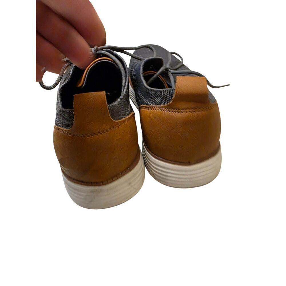 Athlefit Mens Casual Knit Sneakers Size‎ 9 Gray & Brown With Faux Leather Accent - Picture 3 of 15